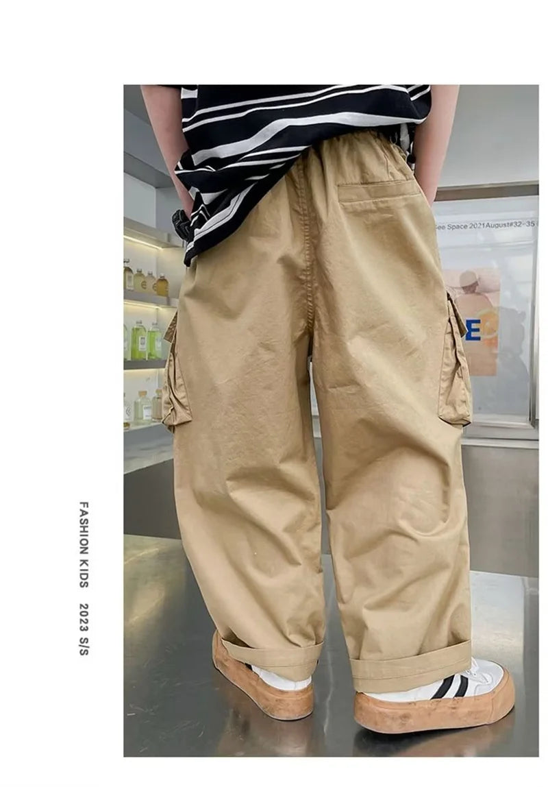 Boys Cargo Loose Wide-Leg Pants