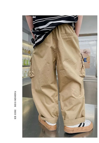 Boys Cargo Loose Wide-Leg Pants