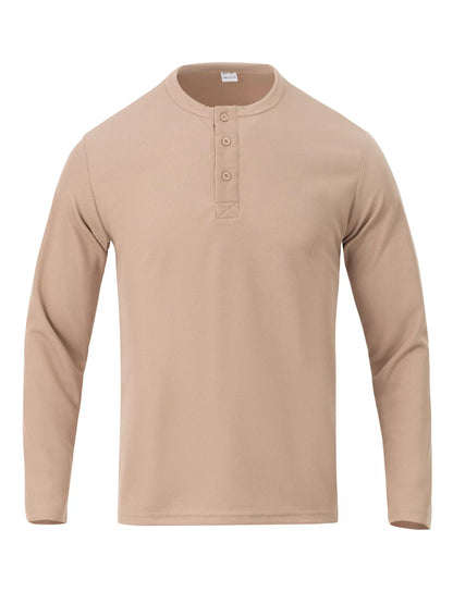 Men's Full Size Casual Long Sleeve Henley T-Shirt Plus Size - -