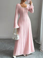 Textured Square Neck Long Sleeve Maxi Dress - Blush Pink -
