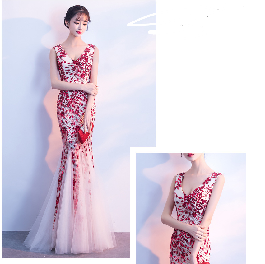 Elegant Sequin Fishtail Gown - - dress