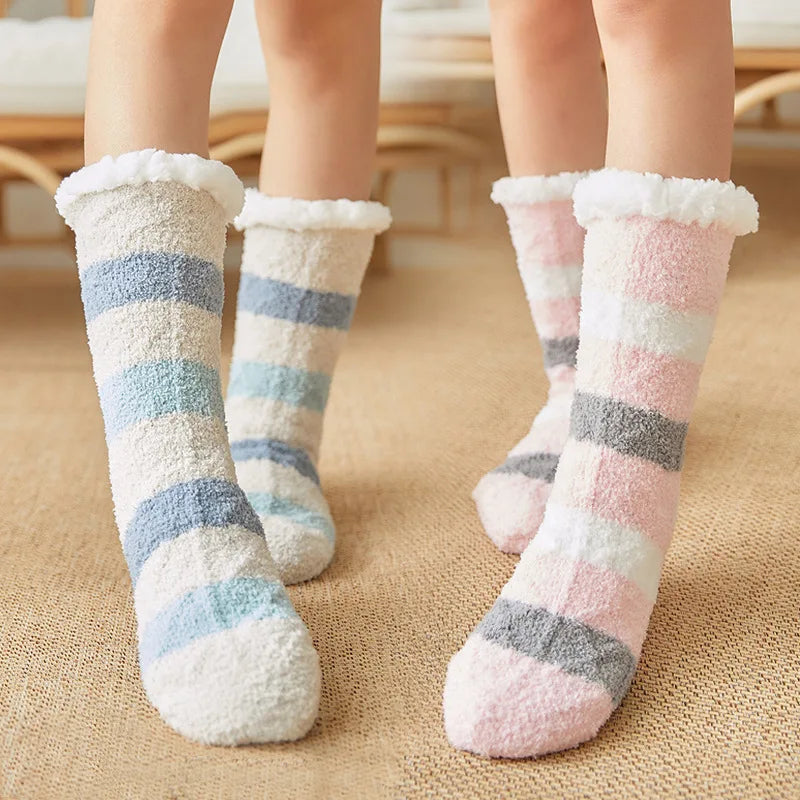 Fuzzy Cotton Socks Soft Warm Fleece Knit Non Slip Thick Winter Socks