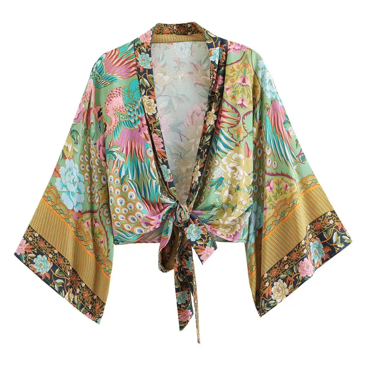 Kimono Shirt Floral Batwing Sleeves