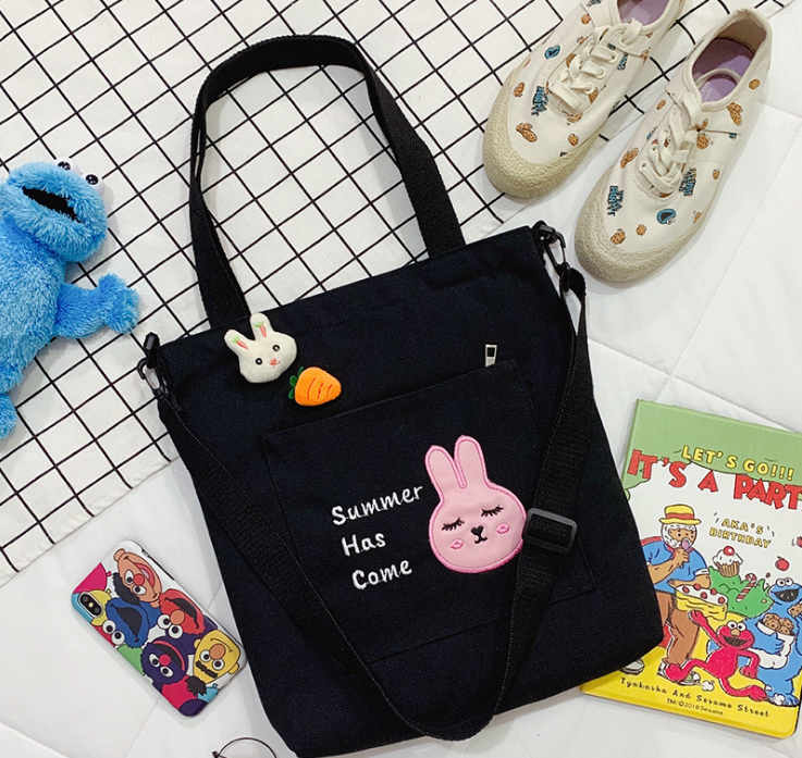 Embroidered Large Capacity Shoulder Crossbody Bag - Black One Size - tote bag