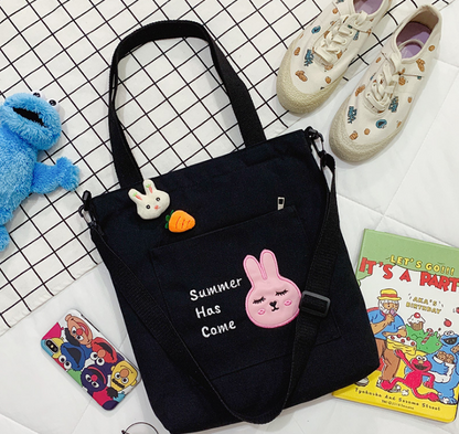 Embroidered Large Capacity Shoulder Crossbody Bag - Black One Size - tote bag
