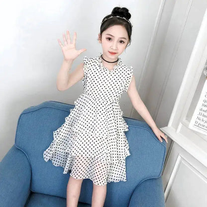 Sleeveless Girls Polka Dot Pleated Dress