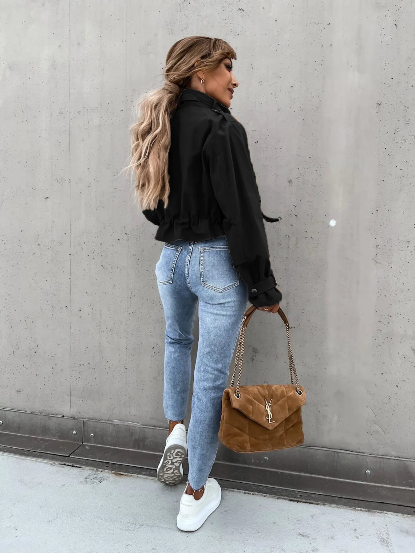 Snap Down Long Sleeve Jacket - -