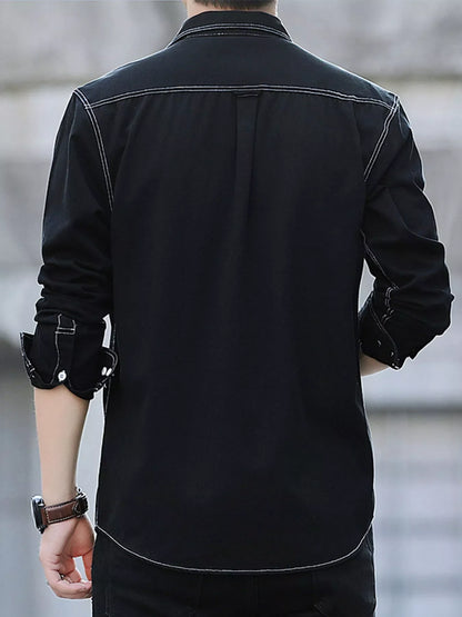 Men's Full Size Button Up Long Sleeve Shirt Plus Size - -