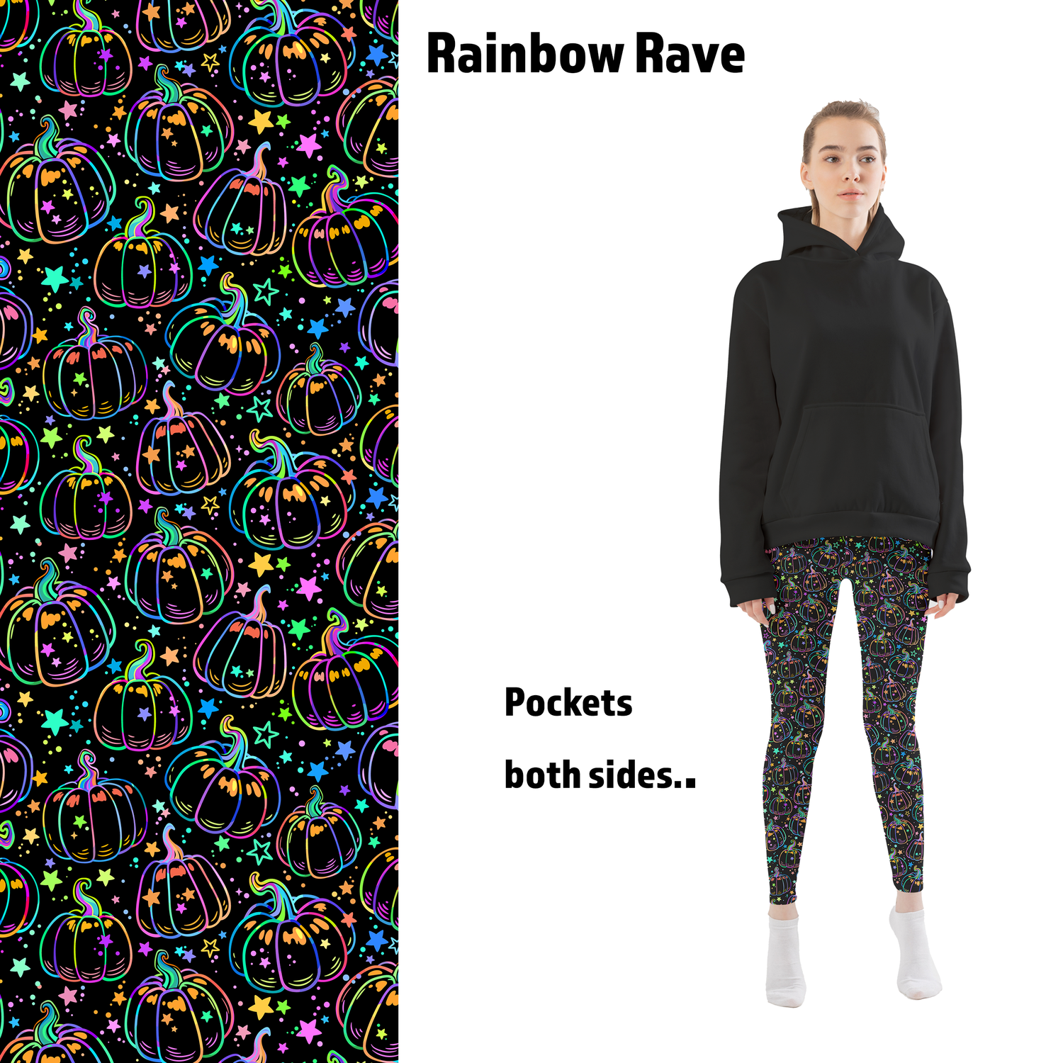 Rainbow Rave Pumpkins Leggings with Pockets - 2X-4X = TC - Apparel
