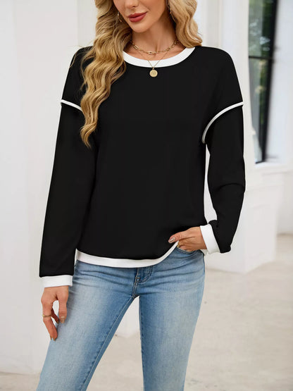 Contrast Trim Long Sleeve Sweatshirt - -