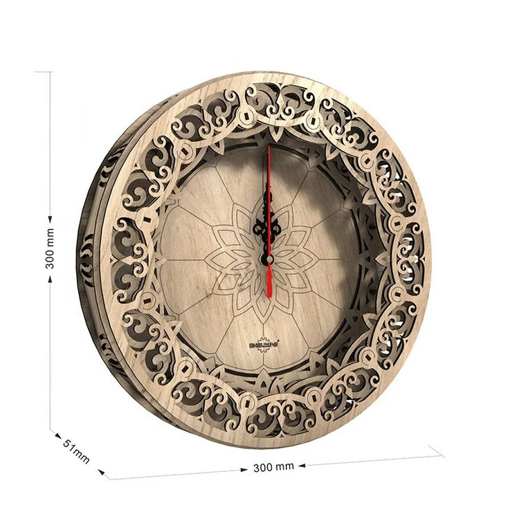 Large Decorative Clock Round Wood Craft Wall Clock