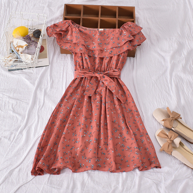 Floral Off-Shoulder Dress with Flared Hem for Women - Pink One size - dress