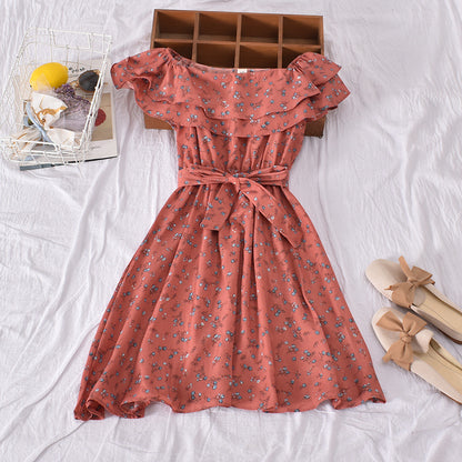 Floral Off-Shoulder Dress with Flared Hem for Women - Pink One size - dress