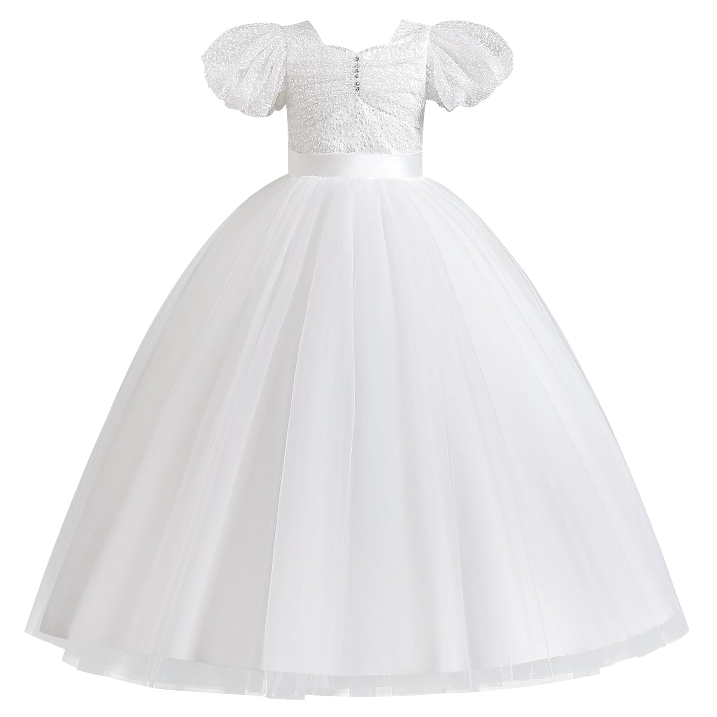 Tulle Princess Gown Ballroom Elegance & Fairy Dance Dresses - White 6-7 Years - dress