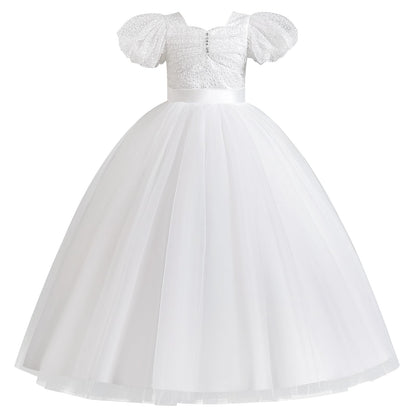Tulle Princess Gown Ballroom Elegance & Fairy Dance Dresses - White 6-7 Years - dress