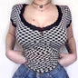 Women's Short Sleeve Lace T-Shirt – Black, Red & Plaid - Plaid - Tops