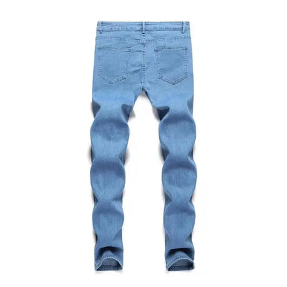 Men Denim Solid Color Outdoor Ripped Jeans