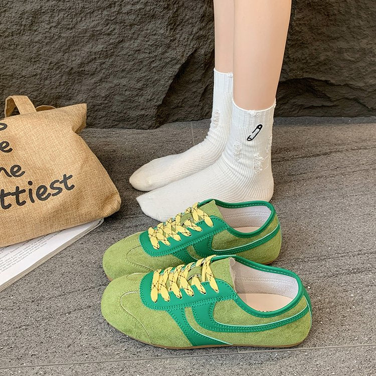 Women's Contrast Panel Suede Retro Sneakers - - Footwear