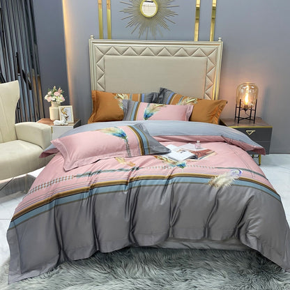 60s Egyptian Organic Cotton Pattern Bedding Sets grey pink blue