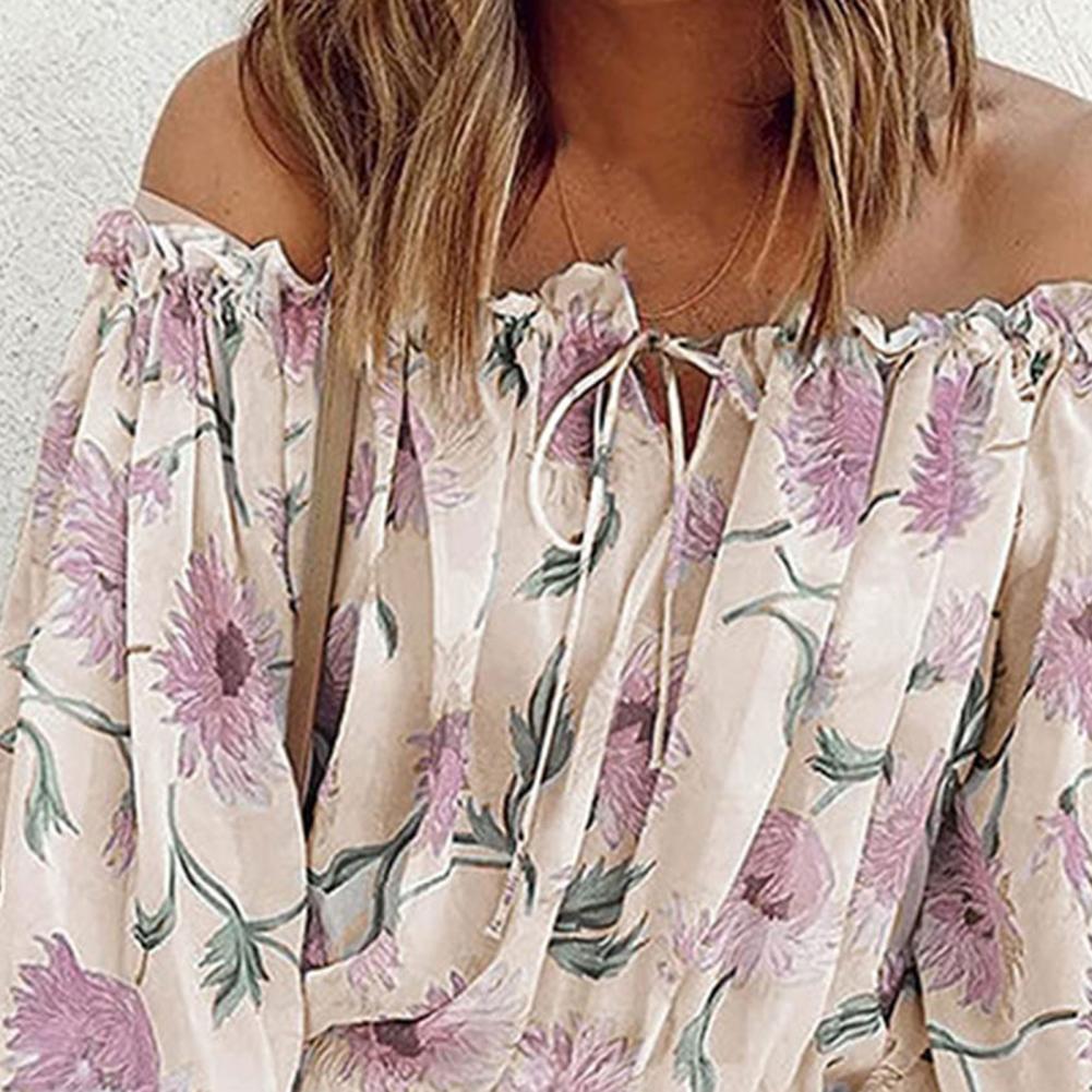 Womens Off-Shoulder Chiffon Print Long Sleeve Top - - Women's Fashion - Women's Clothing - Tops & Tees