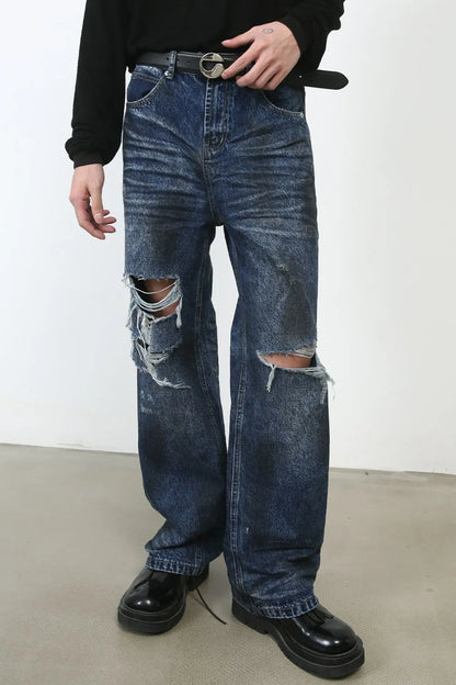 Men's Distressed Jeans with Pockets - -