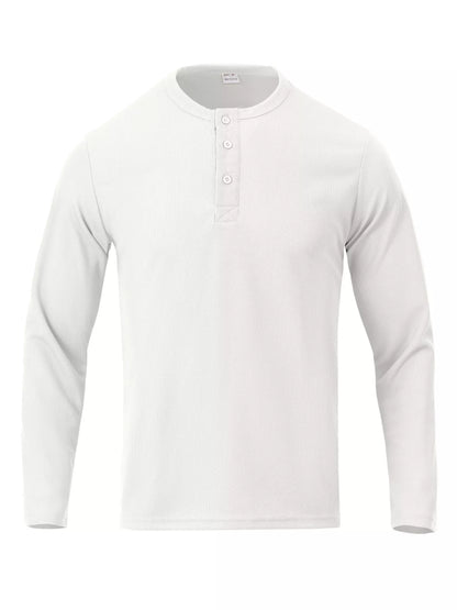 Men's Full Size Casual Long Sleeve Henley T-Shirt Plus Size - -