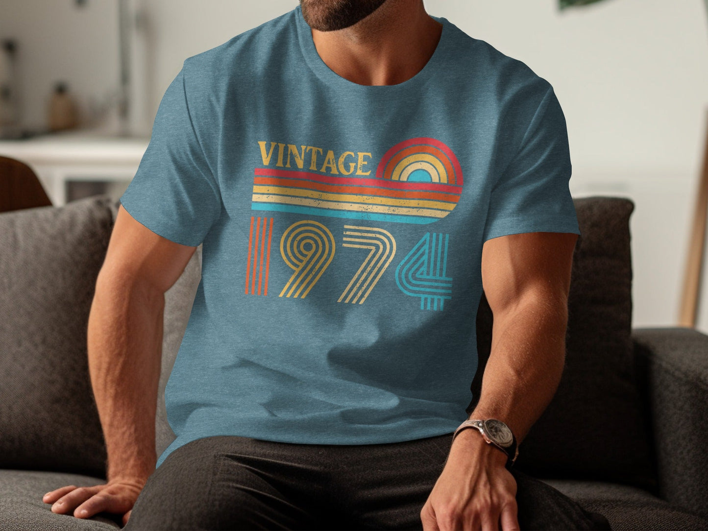 Vintage 1974 Retro Rainbow Distressed Design T-Shirt- Cloud 16 Clothing Co.- {{Product type}}