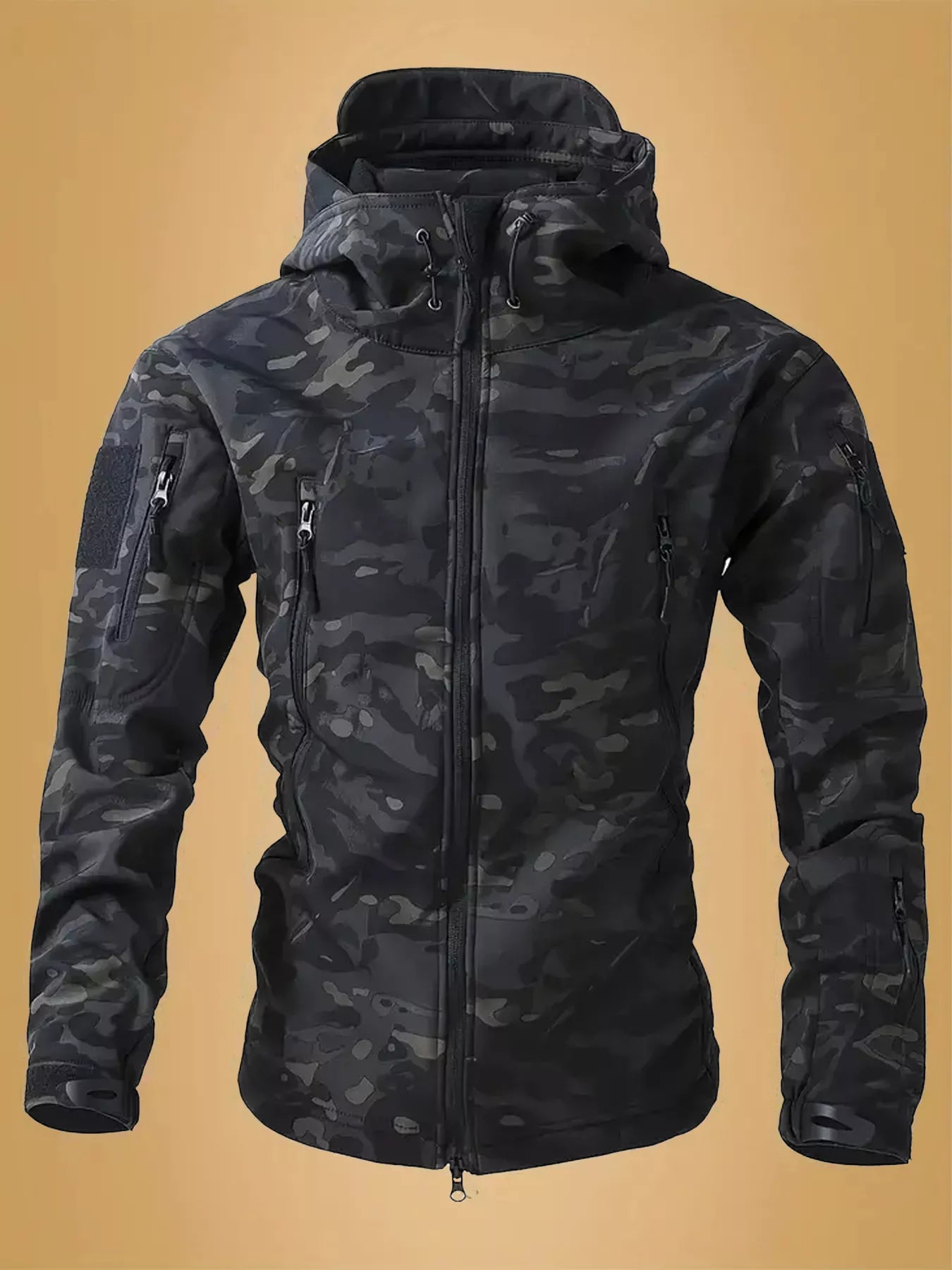 Men's Camouflage Zip Up Hooded Jacket - Black -