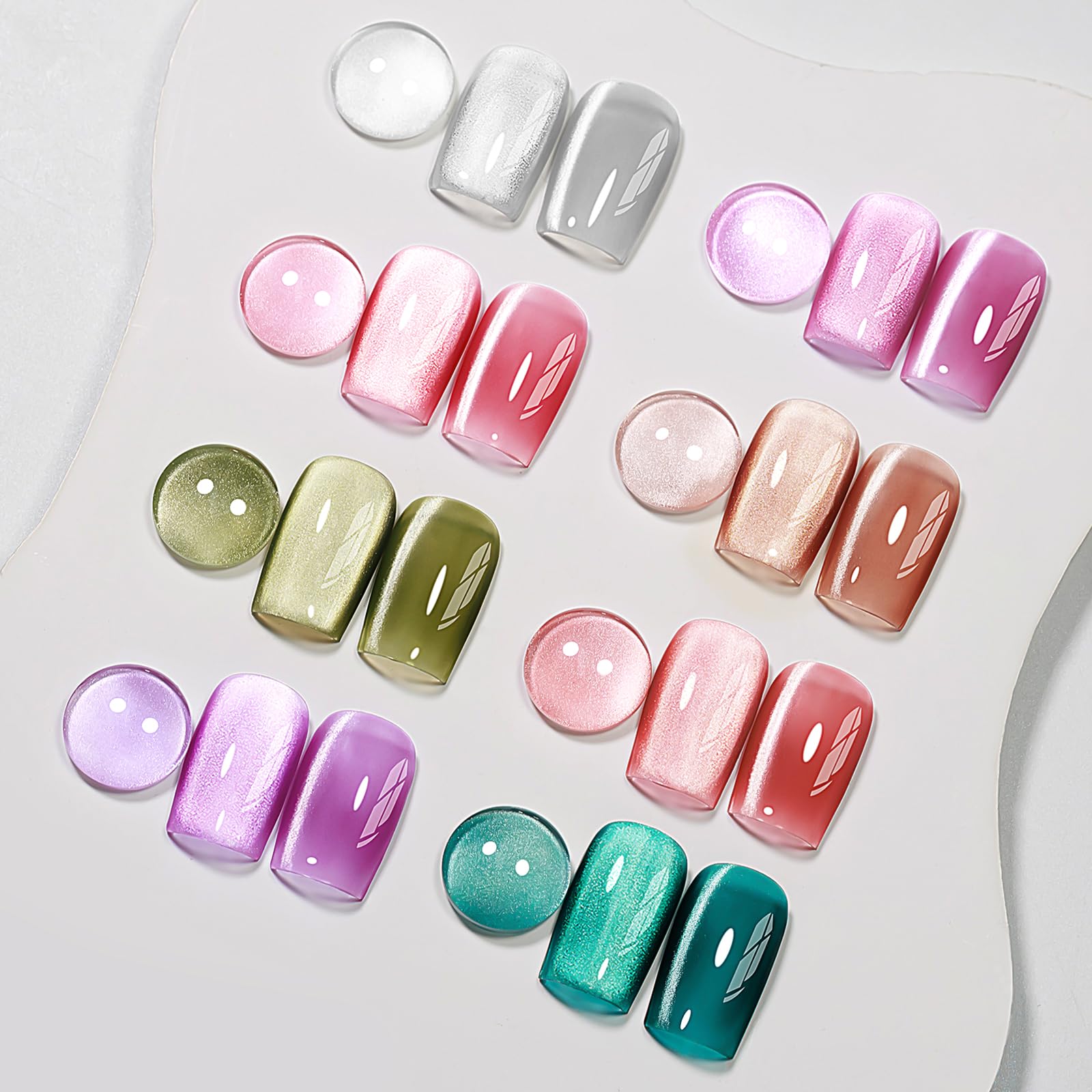 MIZHSE Cat Eye Gel Nail Polish 8 Colors with Magnet Stick Crystal Glass Spring Colors Set - - gel polish
