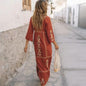 Vintage V-Neck Embroidered Maxi Dress - DN0216 white embroidery One size - dress