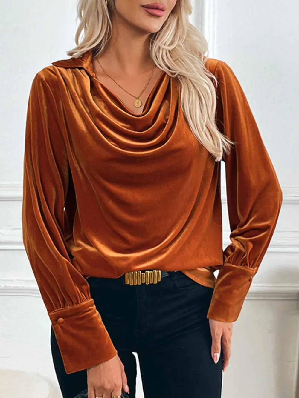 Perfee Ruched Long Sleeve Blouse - -