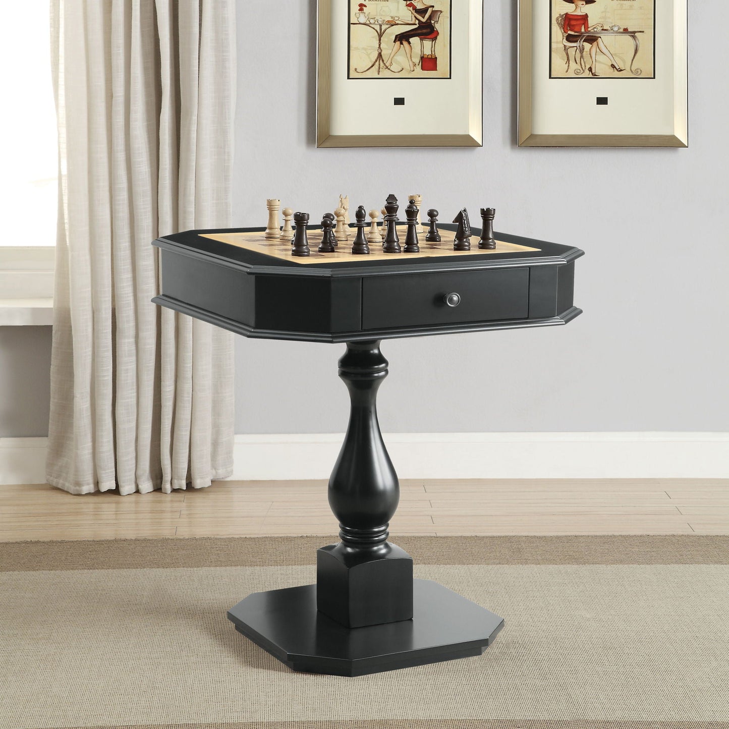 Bishop - Reversible Chess Checker Game Table With Game Tray (Chess Figures Not Included) - Black - Gaming Tables