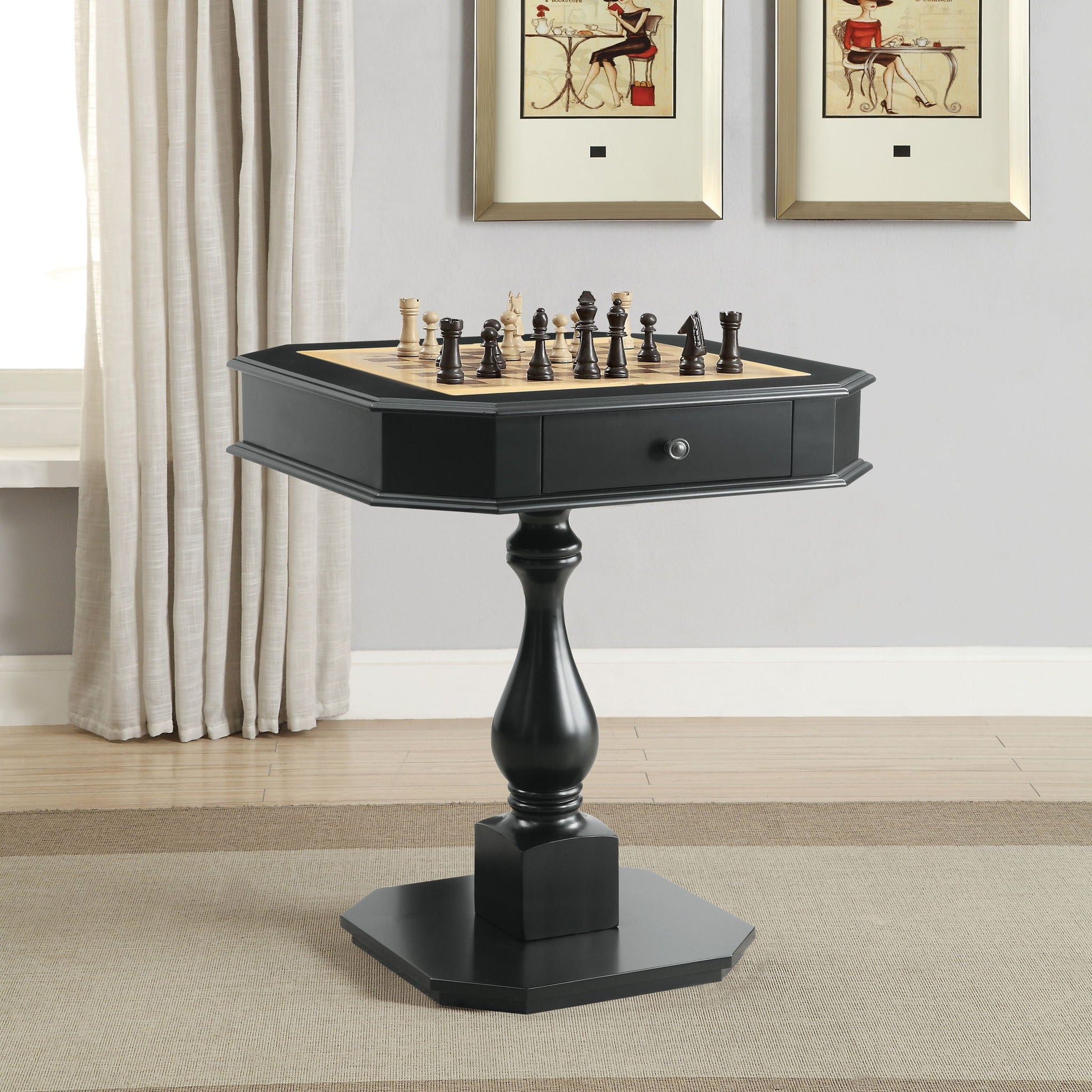 Bishop - Reversible Chess Checker Game Table With Game Tray (Chess Figures Not Included) - Black - Gaming Tables