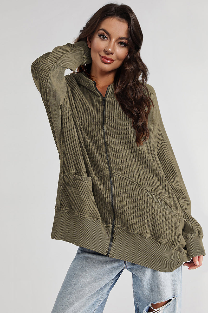 Zip-Up Long Sleeve Jacket - Army Green -