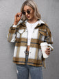 Ivy Lane Plaid Long Sleeve Shirt Jacket - Camel -