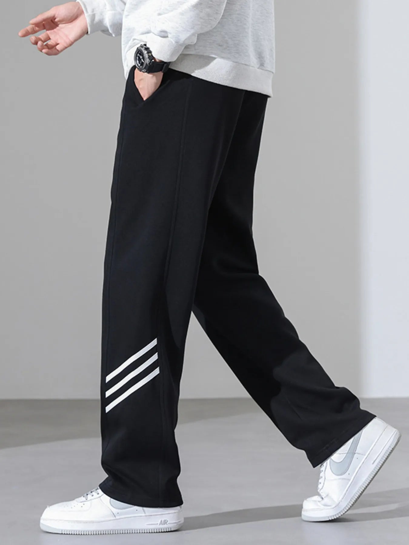 Men's Full Size Casual Loose Fit Sweatpants with Stripes Plus Size - -