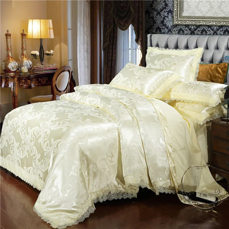 Duvet Cover Set Quilt Cover Lace Edge Jacquard Weave Bedding Set