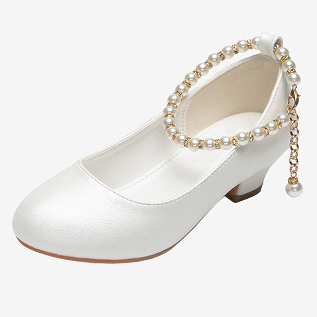 Girls High-Heeled Leather Wedding Dress Shoes - White 32 (Insole 19CM) - shoes