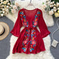 Embroidery Flower Female Long-Sleeved Small Dress