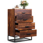 WLIVE Wood 4 Drawer Tall Dresser with Sturdy Metal Frame - Brown Oak 14.2"D x 21.3"W x 32.8"H (4 Drawers) - dresser