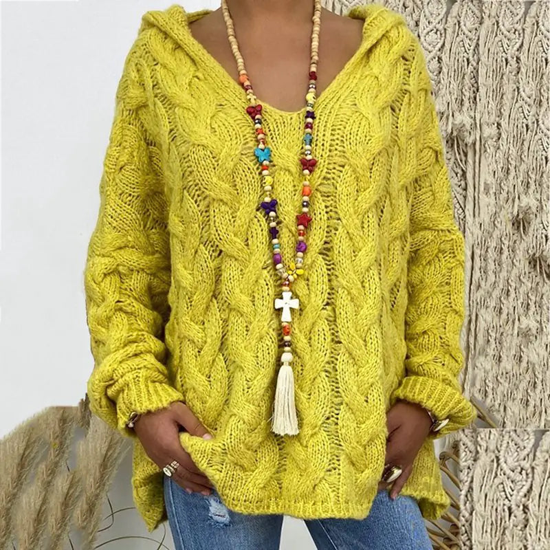 Women's Hooded Solid Color Knitted Sweater - Kia Day Design