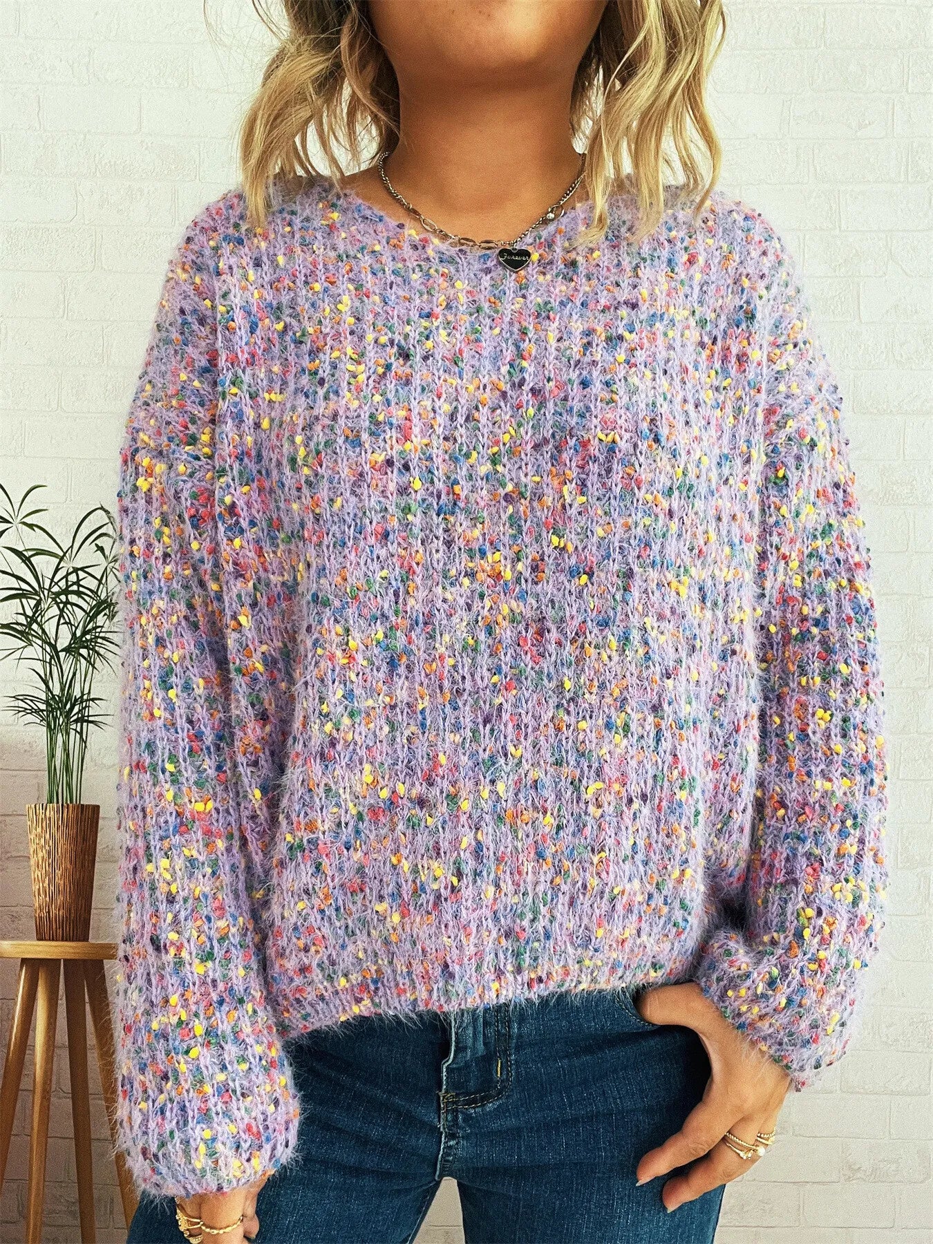 Colorful Long Sleeve Sweater - -