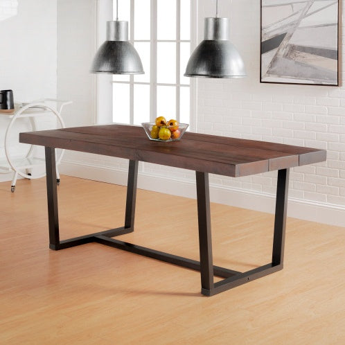 Contemporary Mahogany Solid Wood & Metal Dining Table - - table
