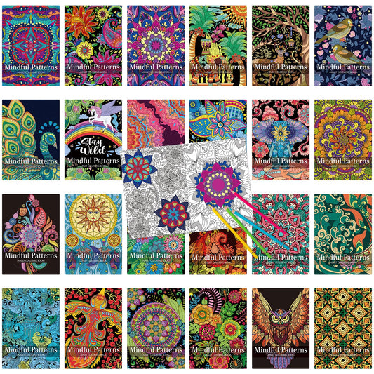 Liliful 24 Pcs Christmas Coloring Book for Adults Coloring Book Bulk DIY Art Coloring Books Stress Relief Drawing Book with Patterns for Party Favors Goodie Bag Filler Holiday Gifts (Mindful) - 24 Mindful -