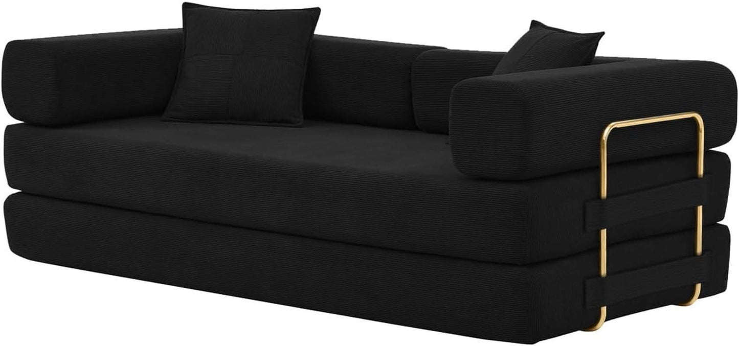 Corduroy 78Inch Multifunctional Convertible Sofa Bed Black- ShipItFurniture- {{Product type}}