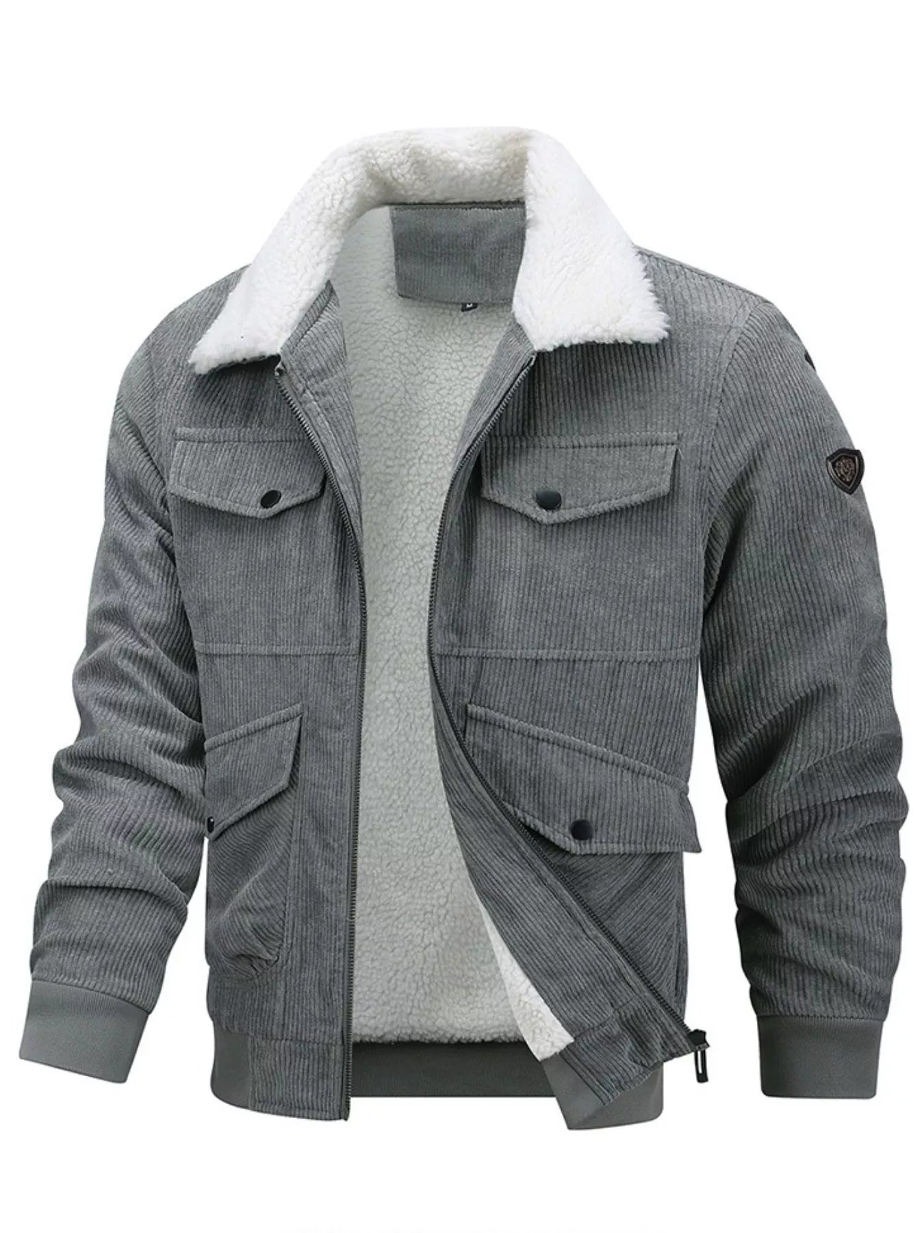 Men's Plus Size Corduroy Sherpa Lined Winter Coat - Gray -