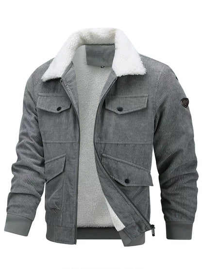 Men's Plus Size Corduroy Sherpa Lined Winter Coat - Gray -