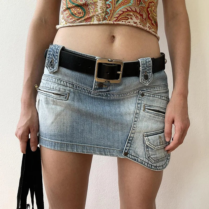 Vintage Denim Mini Skirts Low Rise Skirt