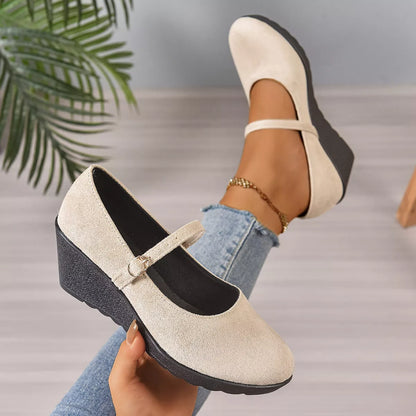 Round Toe Wedge Loafers - -
