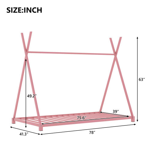 Metal Twin Size House Platform Bed With Triangle Structure - - bed frame